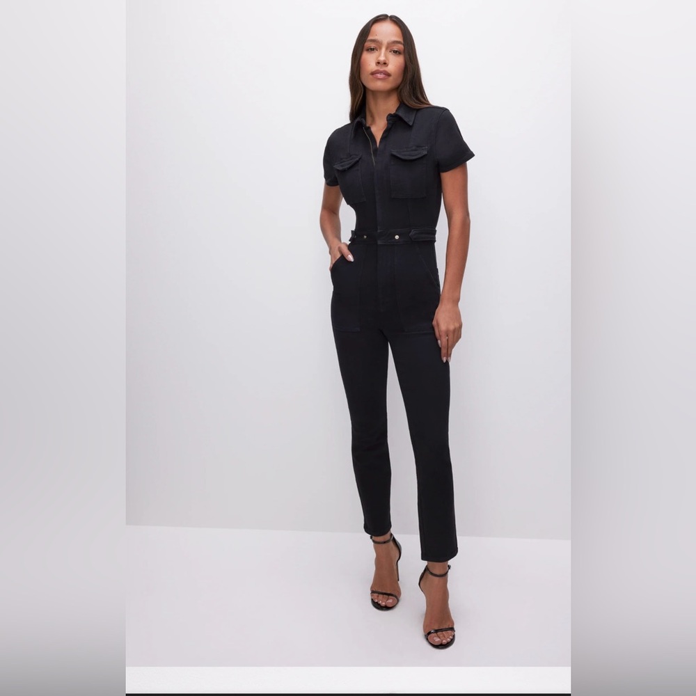 Good American fit for success black denim jumpsuit